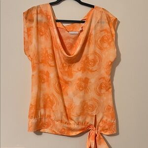 New York & Company Orange Patterned Blouse